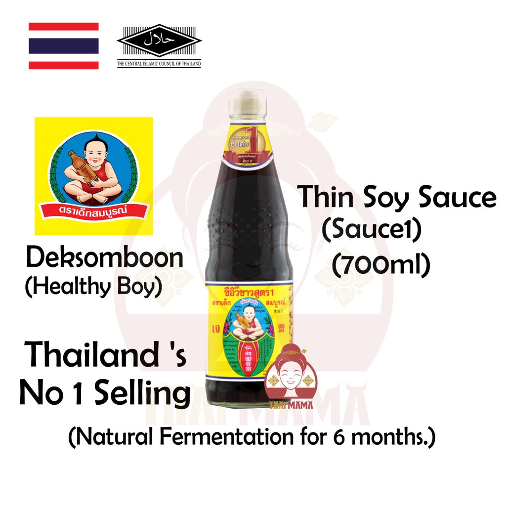 Healthy Boy Brand ( Thin Soy Sauce Red Label / Sauce1 F1 Yellow / Black Dark Soy Sauce / Soybean Paste ) Deksomboon