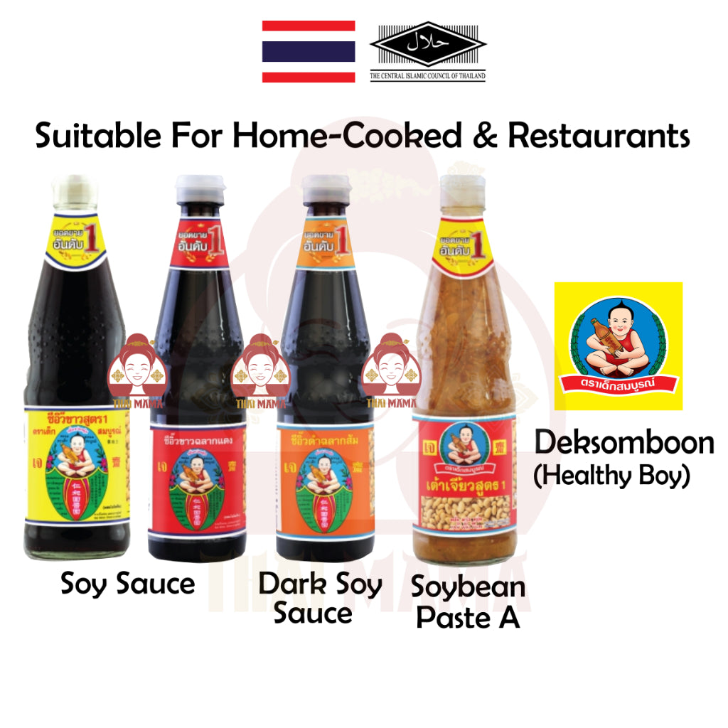 Healthy Boy Brand ( Thin Soy Sauce Red Label / Sauce1 F1 Yellow / Black Dark Soy Sauce / Soybean Paste ) Deksomboon