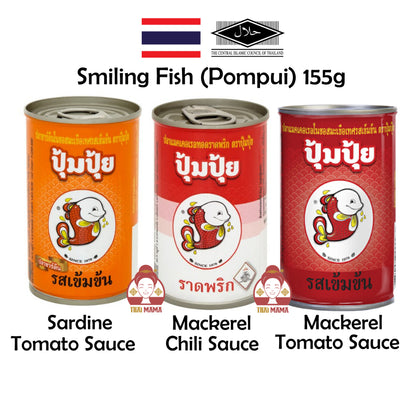 Smiling Fish Sardine in Tomato Sauce 155g / Mackerel In Chilli / Tomato 155g [Halal] Pompui Sardine / Pompui Mackerel