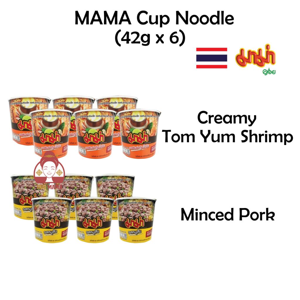 MAMA Cup Noodle 42g x 6 ( Creamy Tom Yum Shrimp / Minced Pork ) MAMA Instant Noodle / MAMA Noodle Cup